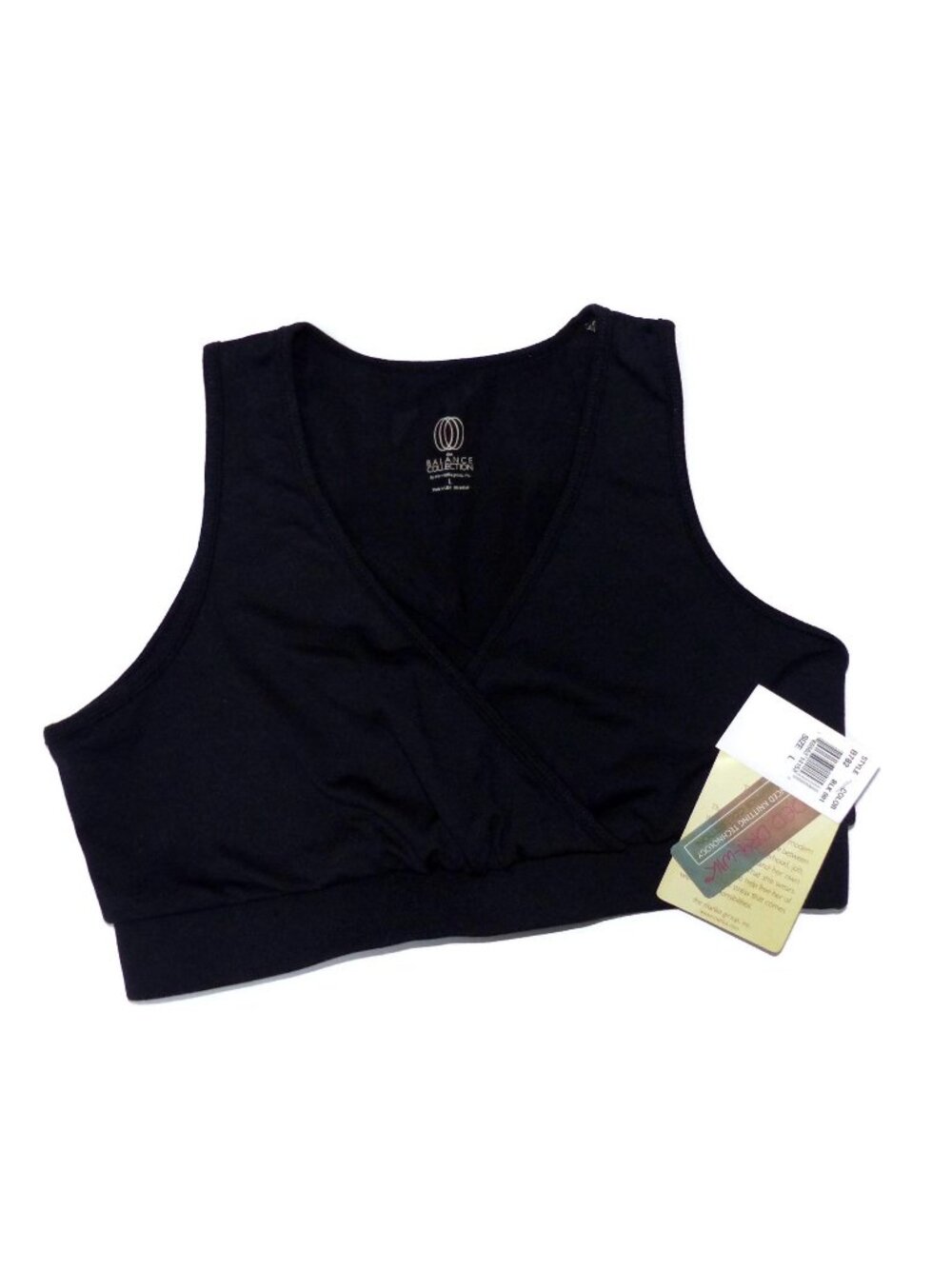 Balance Collection Sanded Dry-Wik Sports Bra Large Surplice Style Black Made USA